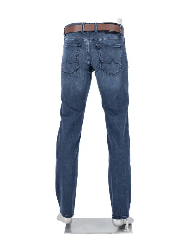 Alberto Stone 1984 Str Denim Big & Tall jeans in blue with a brown belt, made from Cotton T400, shown on a mannequin from the back.