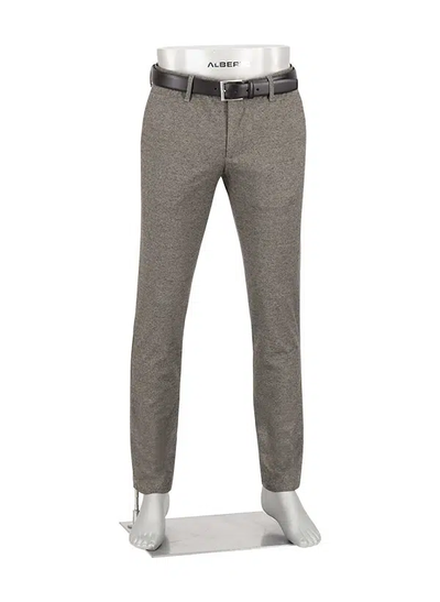 Alberto Pipe Taupe Melange Pant 1643, a slim-fit gray dress pant by Alberto, shown with a dark belt on a mannequin torso against a plain white background.