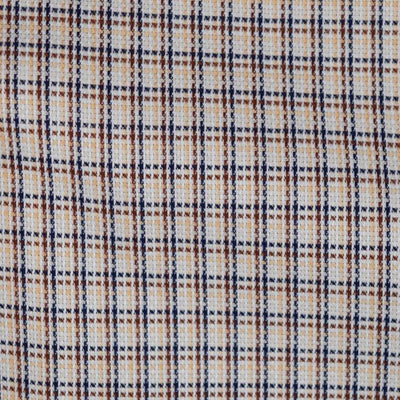 A close-up of the F/X Fusion Big & Tall Men's L/S Check Shirt FW 10050 shows its plaid design with blue, brown, and black lines on beige 100% cotton fabric.