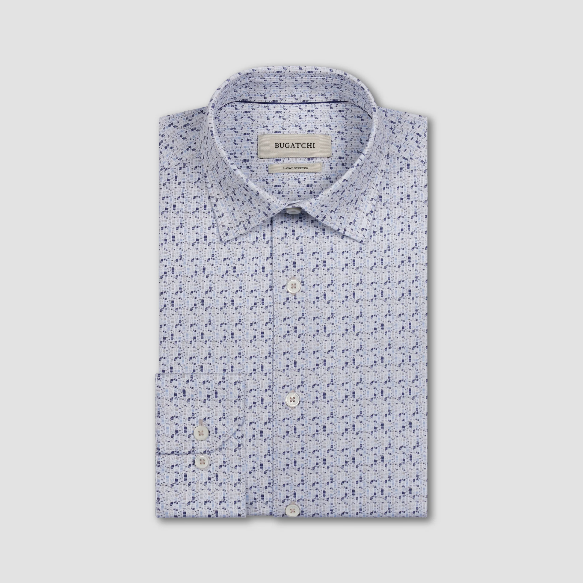 Folded shirt with a subtle pattern on a light gray background
