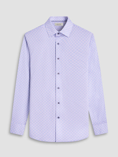 The Bugatchi LS Jules GF9306K65 Dusty Pink is a premium cotton, long-sleeve button-up shirt in dusty pink with a refined micro-pattern, showcasing Bugatchi's Italian-inspired elegance. Shown on a plain gray background.