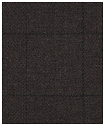 Close-up of Ballin M5316 Soho Window Pane Trousers by Ballin, showcasing dark brown serge fabric with subtle plaid pattern—ideal for refined menswear and crafted for comfort.