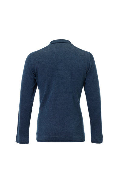 Back view of a long-sleeved dark blue dual-tone melange Luciano Visconti Dual-Tone Sartorial Melange Polo Shirt YSWTBP55.