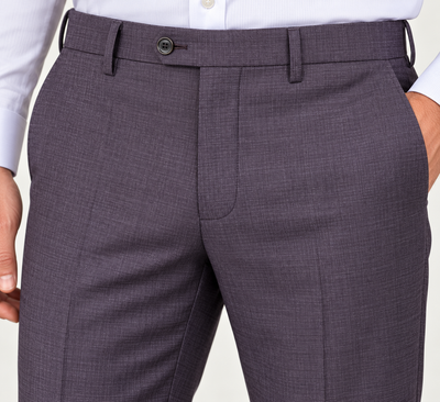 Plum-colored Jack Victor Napoli Suit Plum 3262603 trousers worn with a white button-down shirt.
