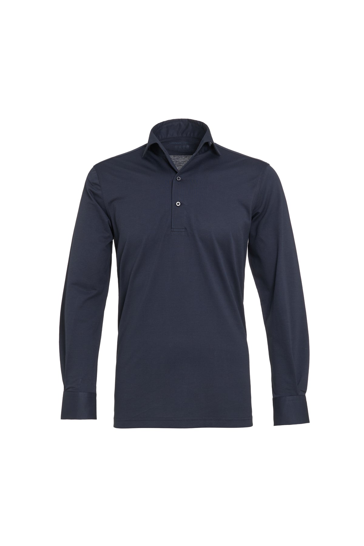 Luchiano Visconti 3 Button Long Sleeve Polo KAROPP54 in navy blue with a three-button placket and button cuffs.