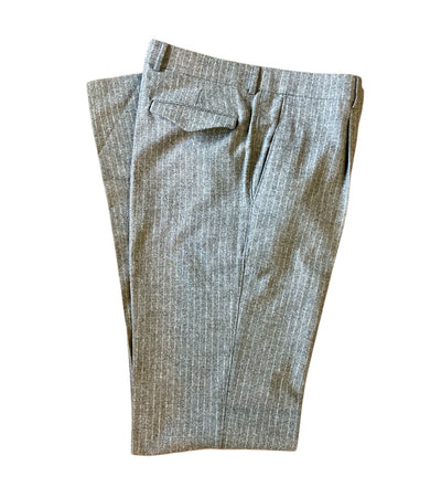 The Ballin M5661 Soho Chalkstripe Trousers by Ballin are folded gray business casual pants with front pockets, belt loops, and breathable fabric, shown on a white background.