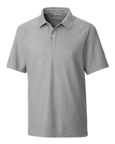 The Cutter & Buck Breakthrough Polo Big & Tall is a gray short-sleeve polo with a collar and two-button placket, offering moisture-wicking comfort. Displayed on a white background. Brand: Cutter & Buck.