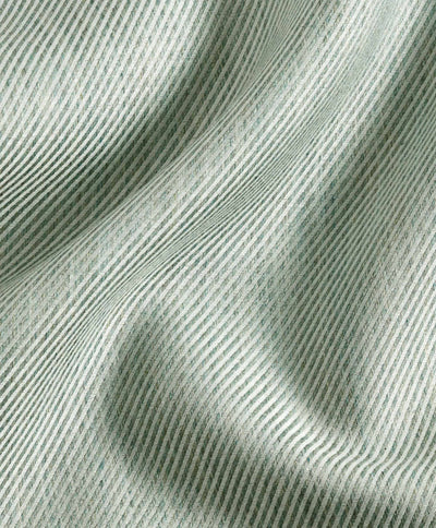 Close-up of the David Donahue Cashmere Blend Shirt (CBSM11101) fabric, featuring fine green and white diagonal stripes with soft folds and textured surface—a luxurious choice from David Donahue.