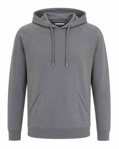 A Georg Roth Scuba Hoodie SPH by Georg Roth, made from 100% cotton in plain grey, featuring drawstrings and a front kangaroo pocket, displayed on a white background.