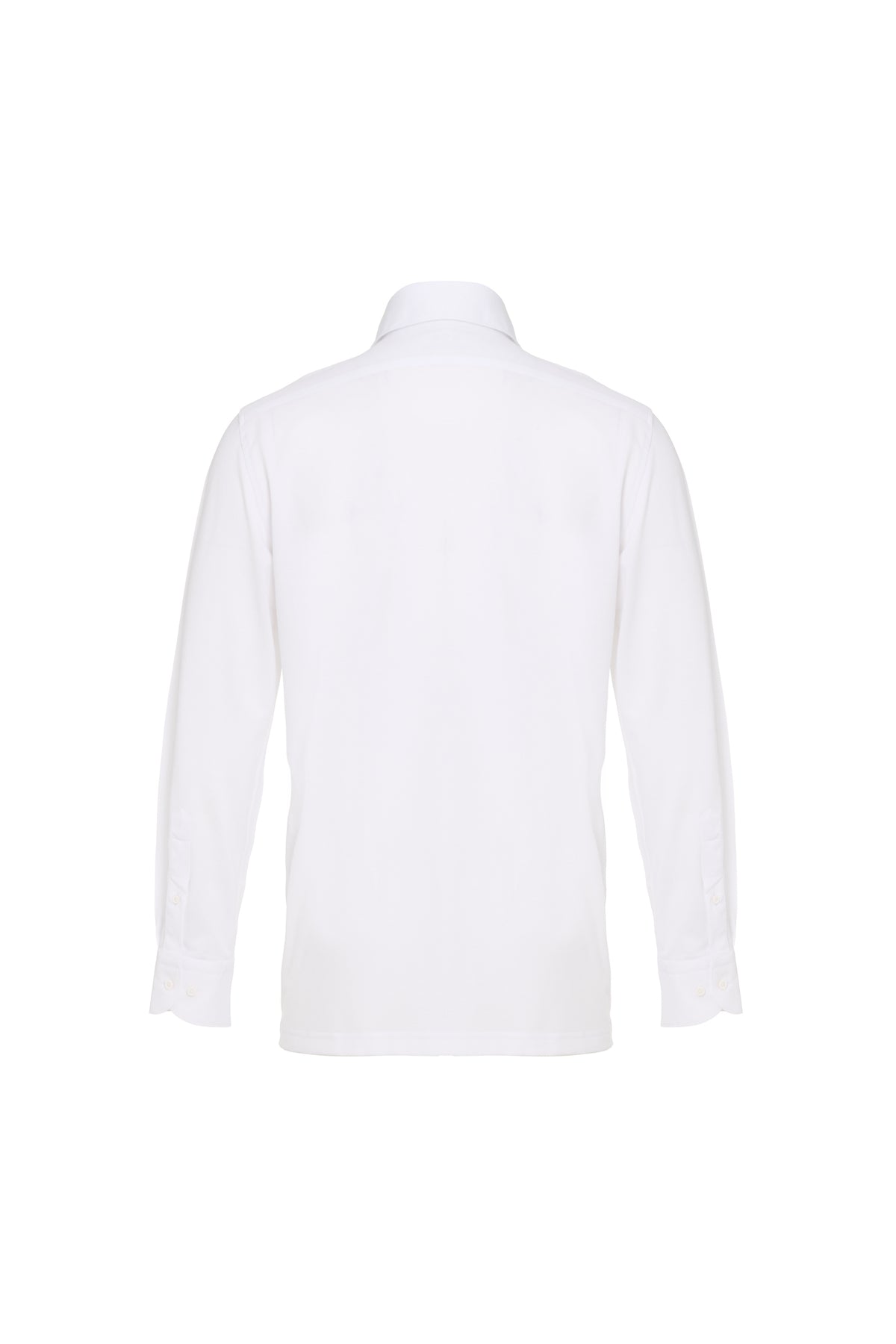 Back view of a solid white Luchiano Visconti 3 Button Long Sleeve Polo KAROPP54.
