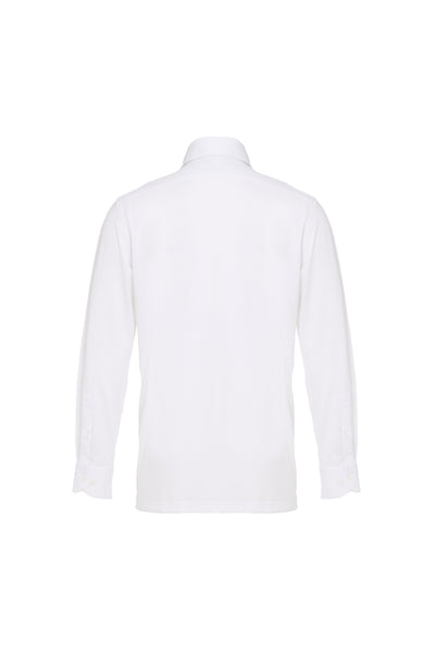 Back view of a solid white Luchiano Visconti 3 Button Long Sleeve Polo KAROPP54.