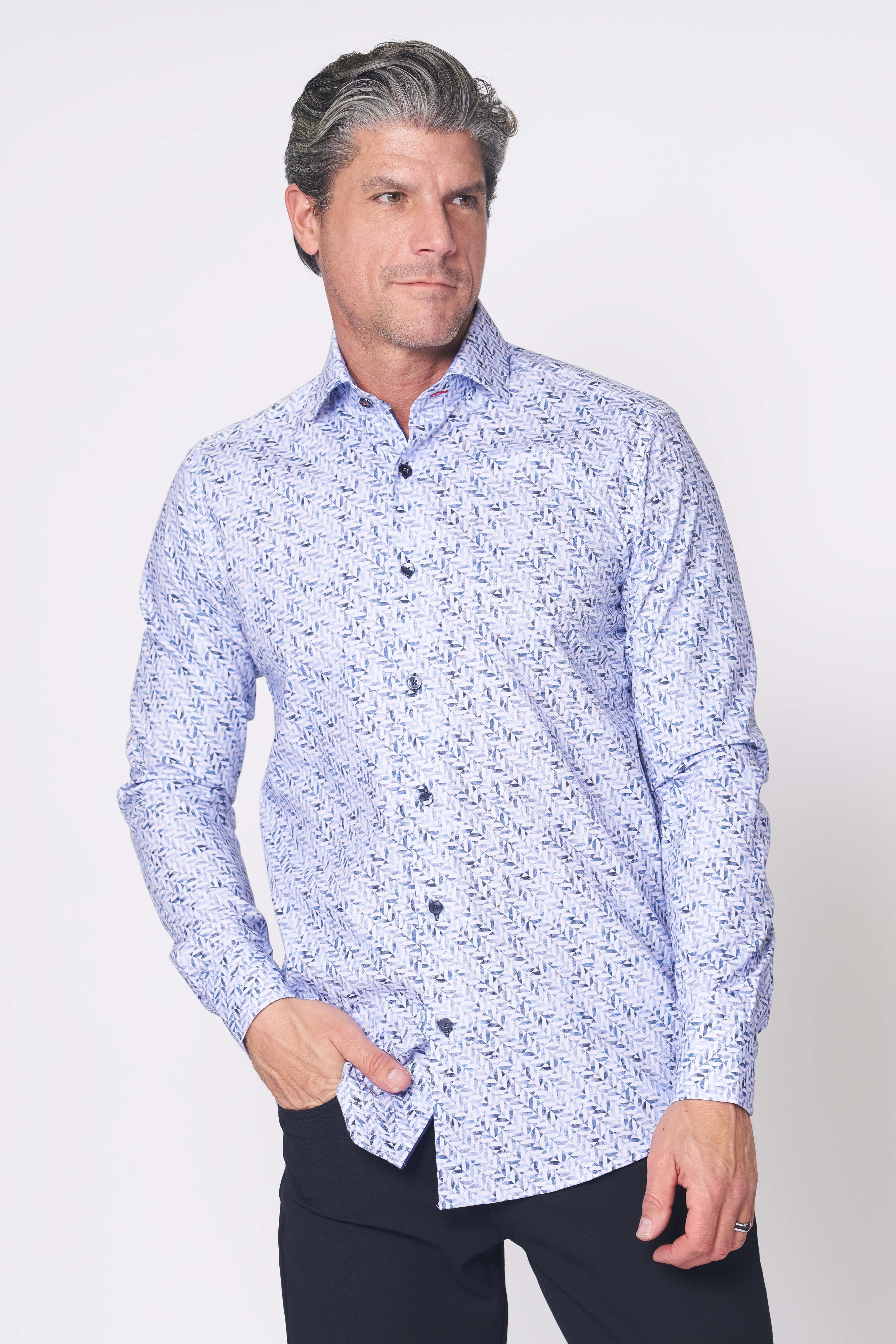 7 Downie St. Big & Tall Sport Shirt Navy & White LS 5