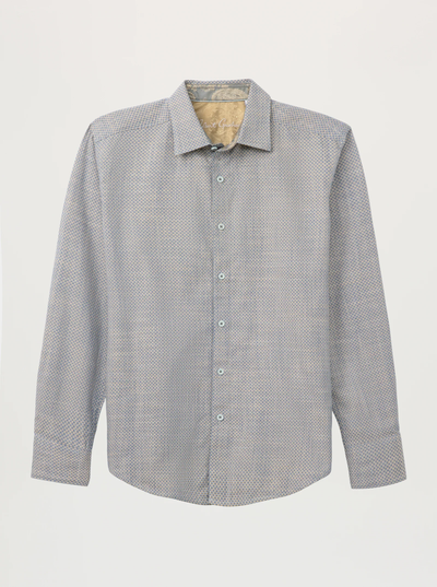 The Robert Graham Grandadam Woven Shirt Big & Tall by Robert Graham is a long-sleeve, button-up cotton shirt featuring a small geometric micro-check pattern, displayed on a neutral background.