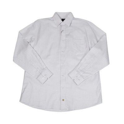 The F/X Fusion Big & Tall Men's Sport Shirt features a blue and white check pattern, long sleeves, a button-up front, and a classic collar, displayed flat against a white background.