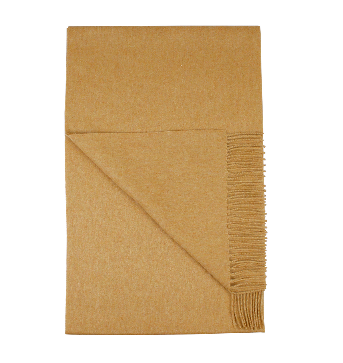 Amanda Christensen Men’s Wool Melange Scarf 440016 in tan wool with a folded corner and fringed edge.