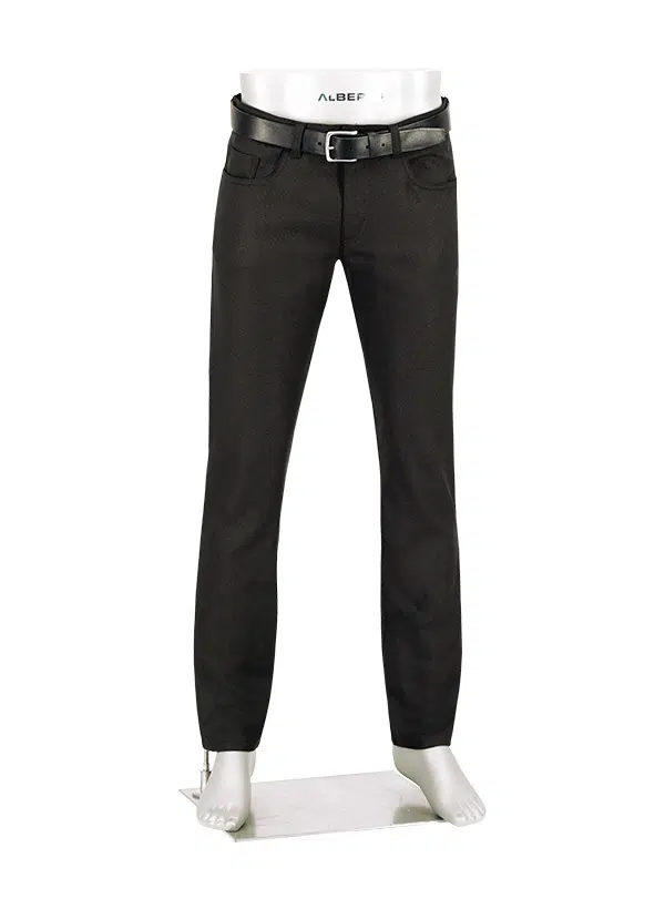 A mannequin wearing Alberto Pipe Melange Birdseye Pant 1638 by Alberto, styled with a black belt and displayed against a plain white background.
