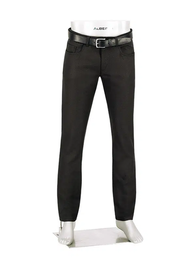 A mannequin wearing Alberto Pipe Melange Birdseye Pant 1638 by Alberto, styled with a black belt and displayed against a plain white background.