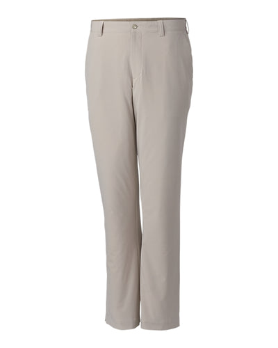 Cutter & Buck Bainbridge Pants Big & Tall in light beige, featuring belt loops, button closure, straight legs, and comfortable DryTec fabric, shown against a white background.