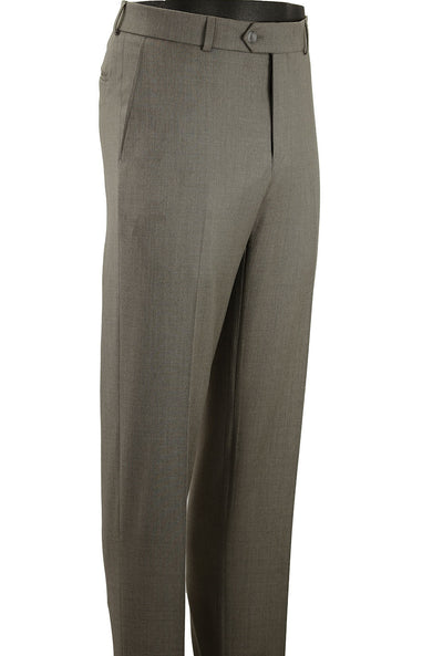 The Ballin Dunhill Pants Big & Tall M5549 are brown men's luxury trousers in Super 120's wool gabardine with a zipper and button closure, shown from waist to ankles.
