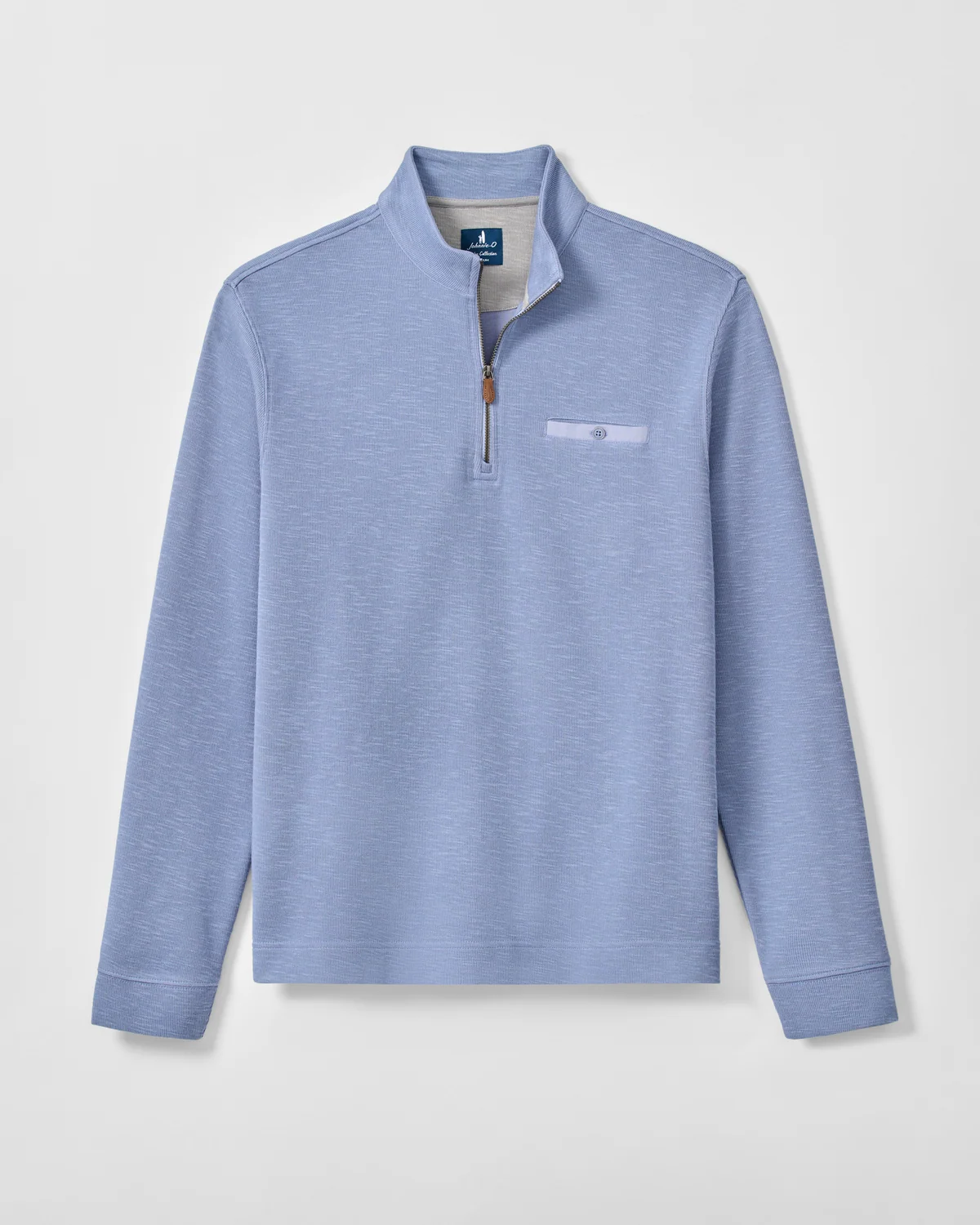 Johnnie-O Flame Stitch 1/4 Zip Sweater Big & Tall in light blue, featuring a chest pocket and a small button detail.