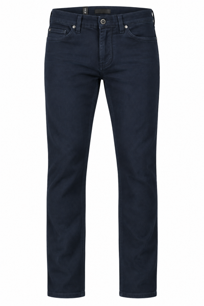 Alberto PIPE 1607 Diamond Brushed Stretch Cotton Jeans in dark blue, straight-leg fit, front view with button and zip closure, made from premium stretch cotton.