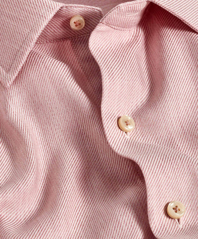 Close-up of the David Donahue Cashmere Blend Shirt CBSM11101 in pink and white stripes, showcasing its collar, buttons, and textured luxury fabric.