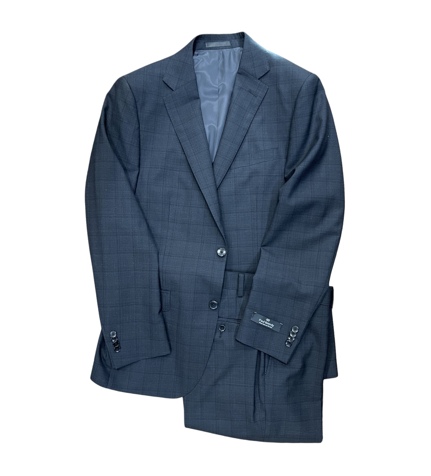 A Paul Betenly Classic Black Suit 1TV5107 is neatly folded, showing the jacket’s interior and sleeve label.