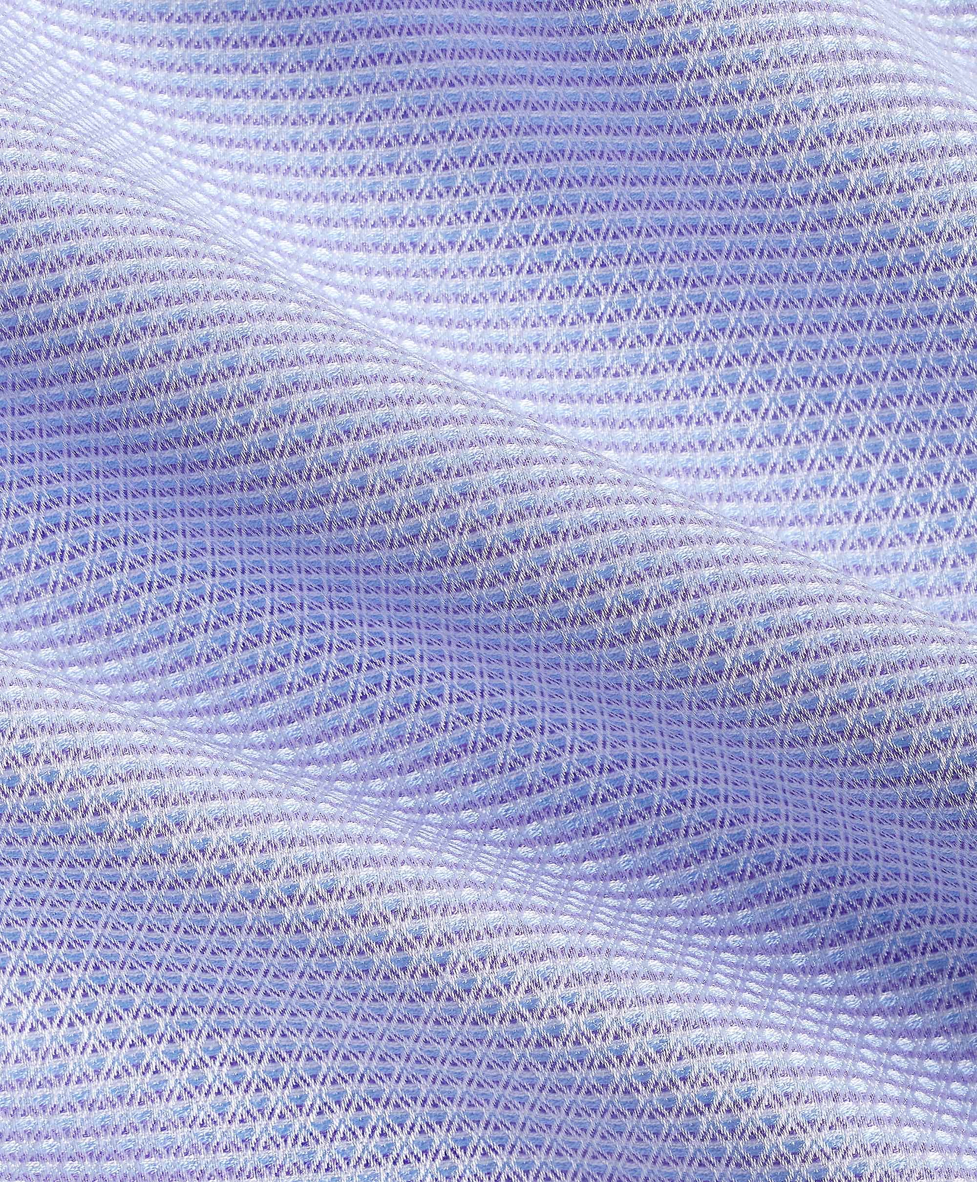 Close-up of the David Donahue OP Lilac Micro Dobby Dress Shirt TBSP12002534, featuring a textured, light purple geometric crisscross pattern with soft folds—perfect for a trim fit.