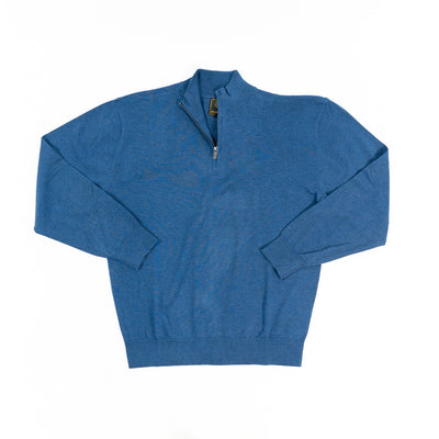 The F/X Fusion Big & Tall 1/4 Zip Mock Sweater 9040 is a blue long-sleeve pullover with a mock neck collar, shown laid flat on a white background.