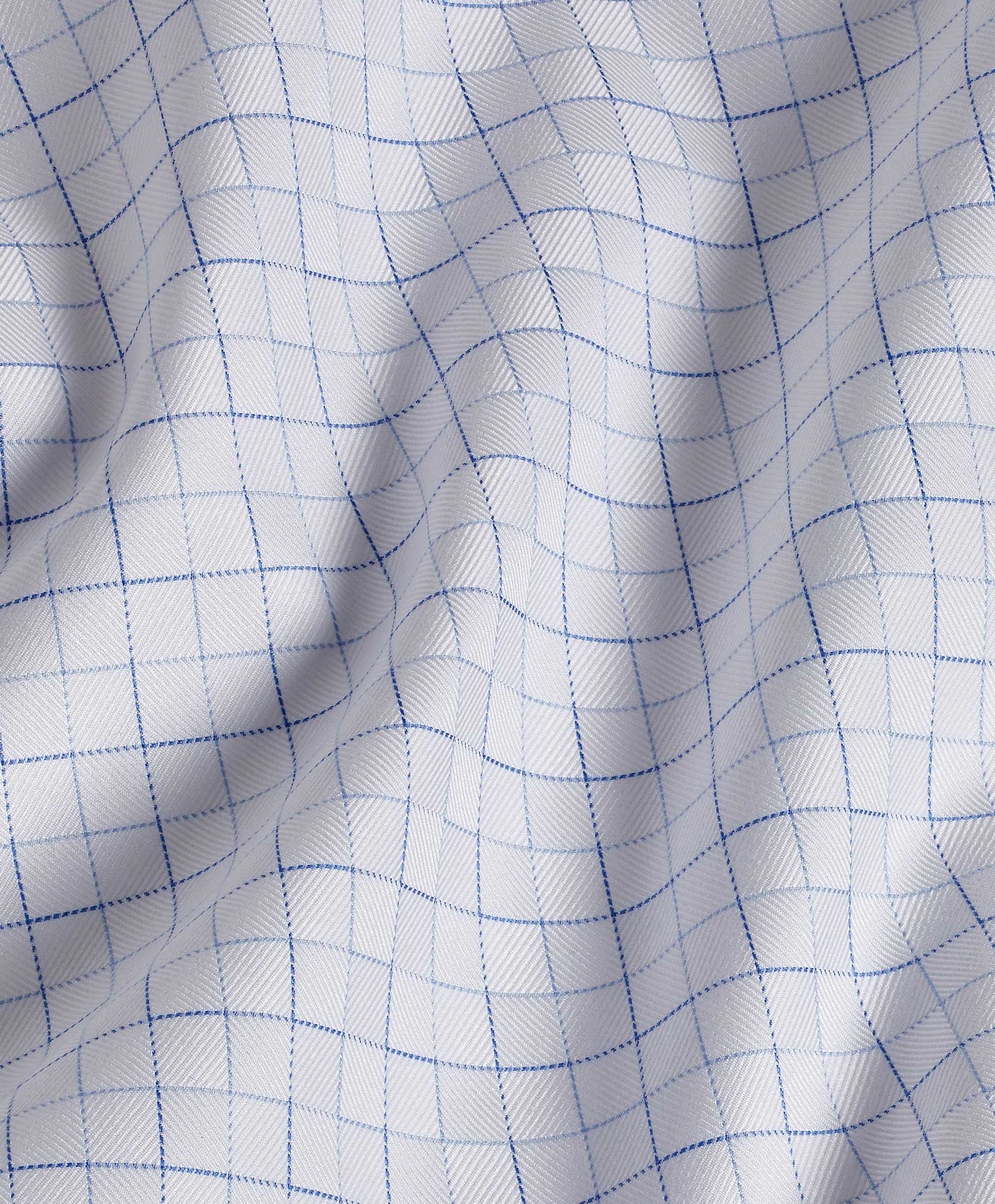 David Donahue White & Blue Open Check Dress Shirt 10811