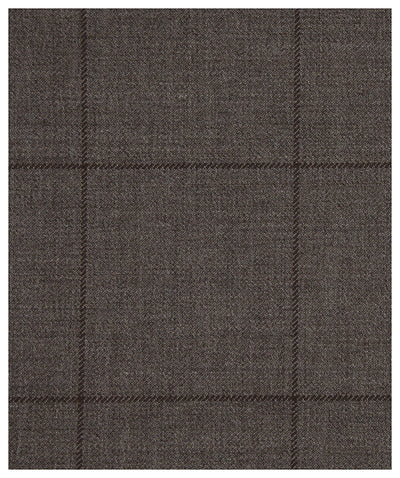 The Ballin M5316 Soho Window Pane Trousers by Ballin feature brown serge fabric with a subtle plaid pattern, created by intersecting thin, dark lines and a fine, textured weave.