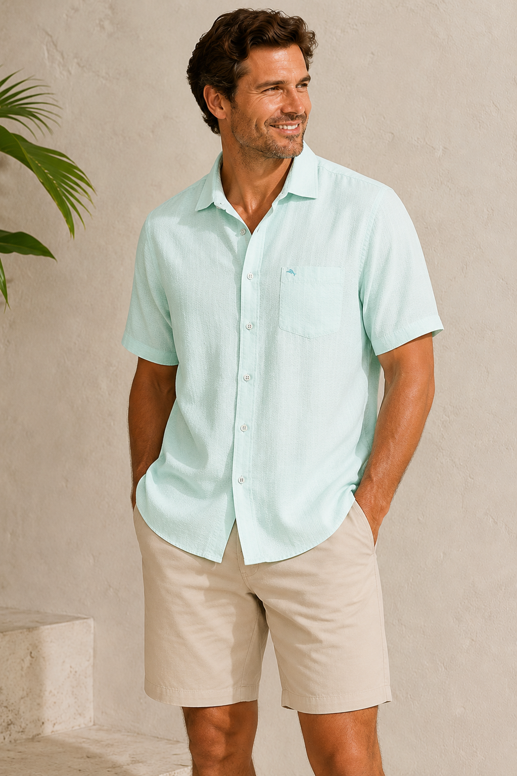 Tommy Bahama Men's Big & Tall Nova Wave Cotton-Blend Short-Sleeve Shirt - Dusty Aqua