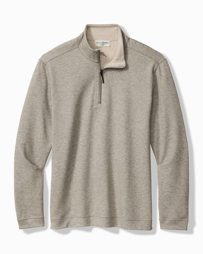 Light gray Tommy Bahama Flipview 1/2 Zip Reversible Sweatshirt Big & Tall half-zip pullover with a mock neck.