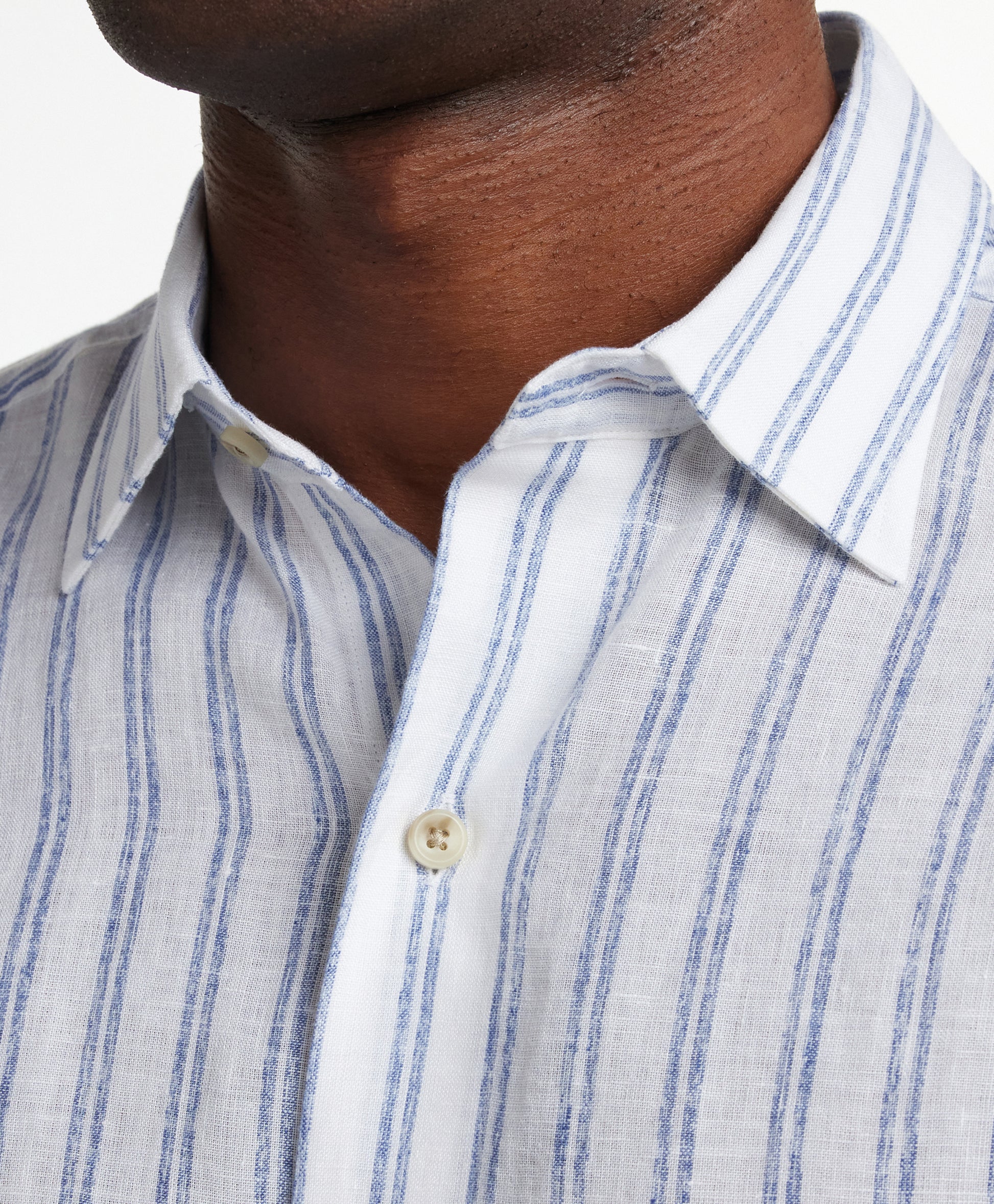 David Donahue Linen Stripe Short Sleeve Shirt CSSM12953135
