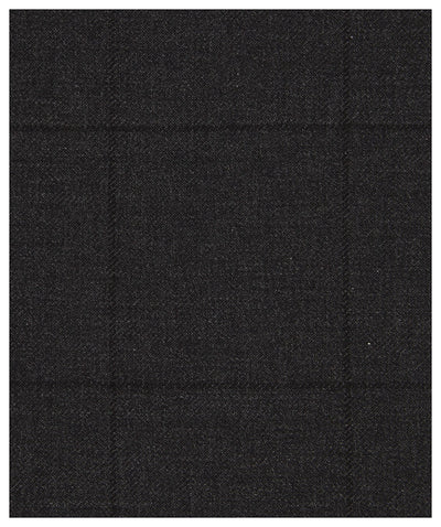 Close-up of Ballin M5316 Soho Window Pane Trousers by Ballin, featuring dark charcoal gray serge fabric in 100% wool with natural stretch and a subtle windowpane texture—perfect for refined menswear.