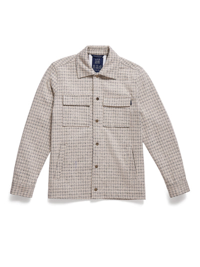 Stone Rose Hunter Knit Houndstooth Jacket: a beige and navy button-up long-sleeve jacket with two chest pockets and a shirt-style collar.