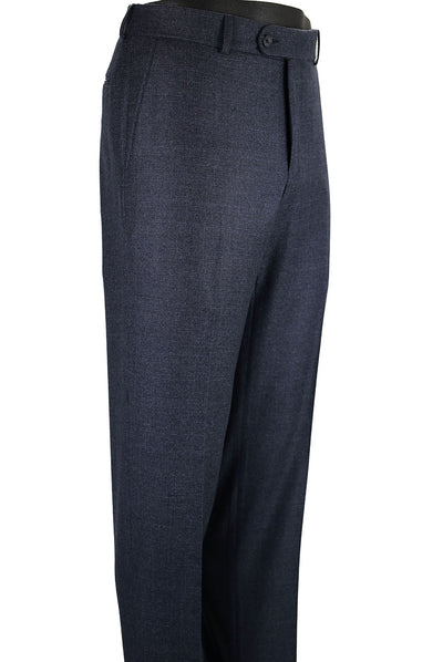 The Ballin M5317 Soho Melange Dress Pants by Ballin are dark blue Saxony wool dress pants with a button and zipper closure, displayed from the front and side on a white background—perfect for any men’s fall wardrobe.