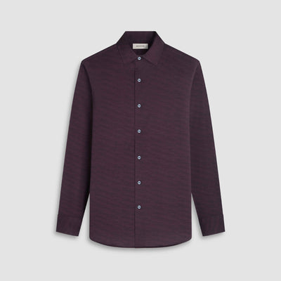 The Bugatchi James Herringbone Sport Shirt HF9508K60 is a long-sleeve, button-up shirt in dark purple with a subtle textured pattern, shown on a plain white background.