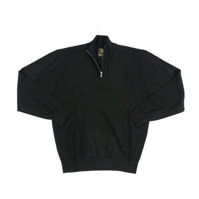 The F/X Fusion Big & Tall 1/4 Zip Mock Sweater 9040 is a black, long sleeve pullover with ribbed cuffs, shown laid flat on a white background.