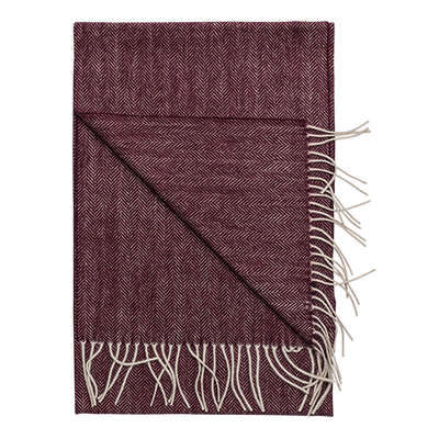 The Amanda Christensen Herringbone Scarf 44017 is a maroon wool scarf with a classic herringbone pattern and white fringe—an elegant men's accessory from Amanda Christensen, shown folded on a white background.