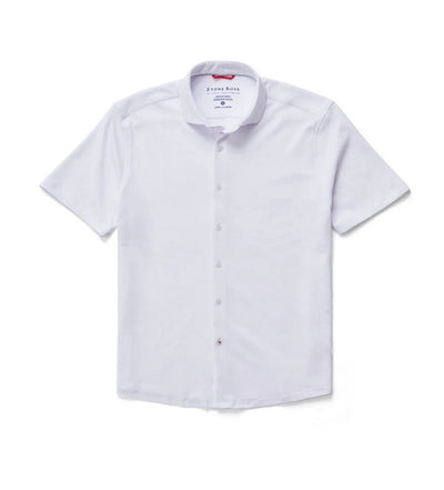 The Stone Rose SS Pique Shirt 2K7T241 is a white, short-sleeve button-up with a classic collar, displayed flat against a plain background.