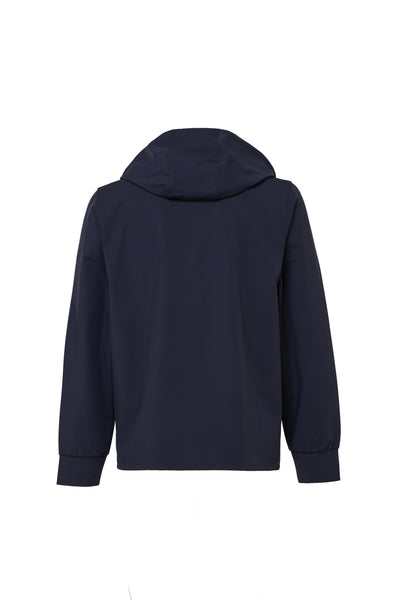 The Luchiano Visconti Visconti Hooded Jacket FUTS0P53 is shown from the back in navy blue, featuring a hood, long sleeves, and a simple design without visible logos or patterns.