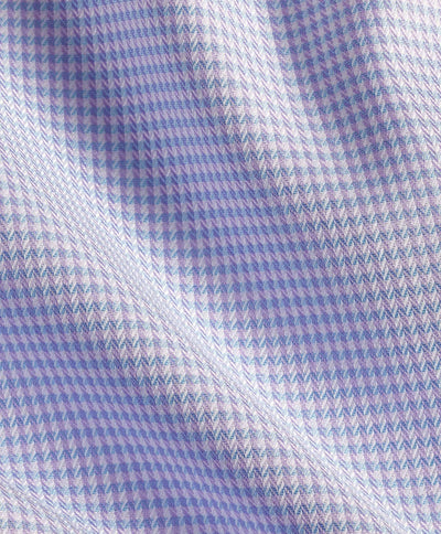 Close-up of David Donahue OP Herringbone Silk Blend Dress Shirt TBSP12822455, showcasing its textured blue and white herringbone pattern and elegant folds—perfect for elevating your premium dress shirt collection.