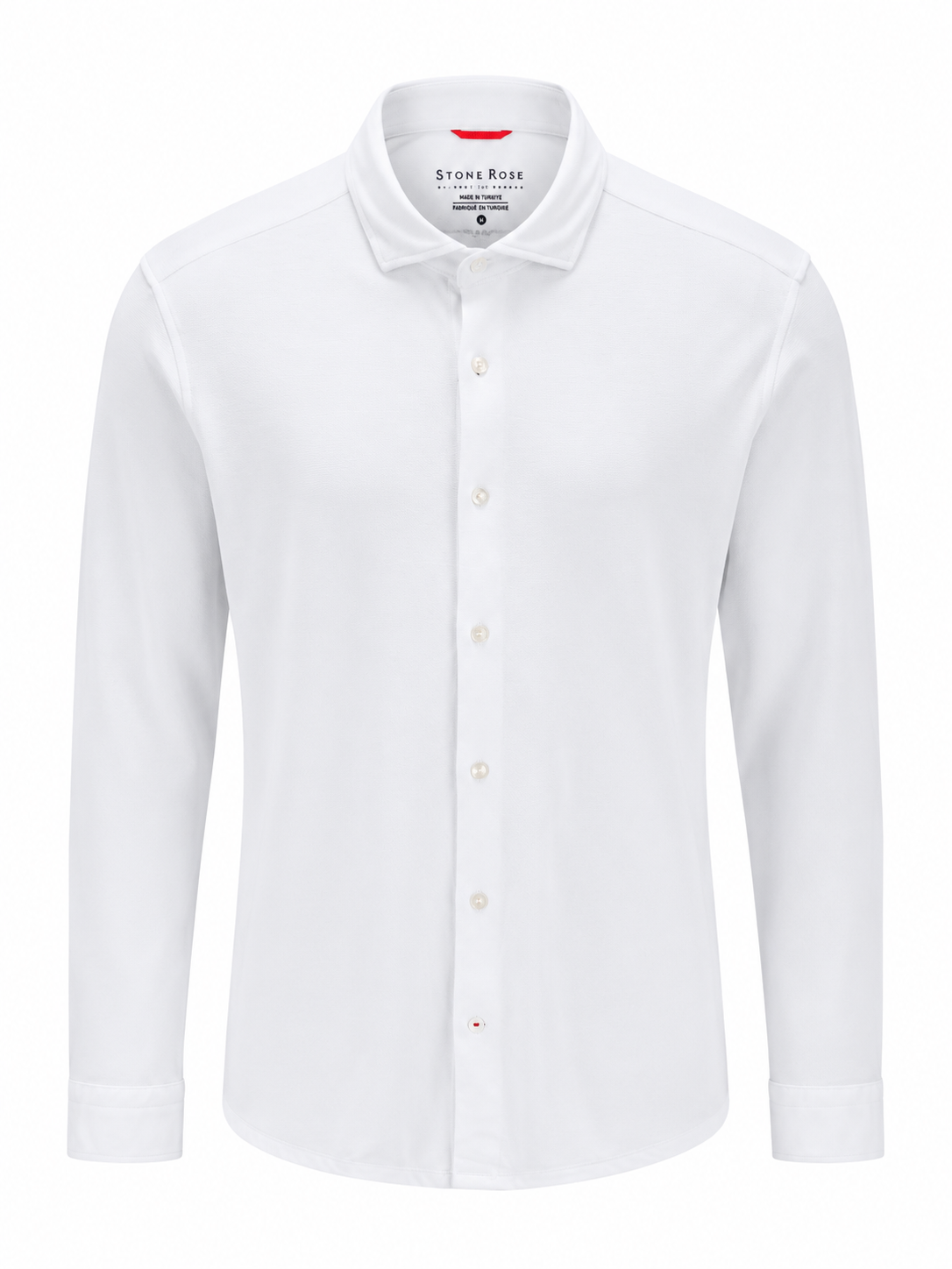 Displayed on a plain white background, the Stone Rose ORIGIN - Long Sleeve T-Series Sport Shirt is a long-sleeve, button-up shirt with a collar, crafted from breathable DryTouch polyester by Stone Rose for enhanced comfort and performance.