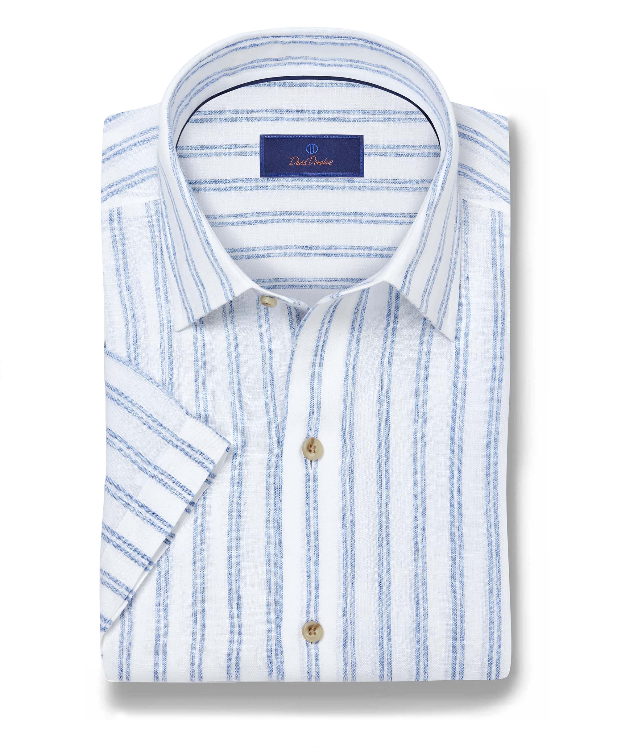 David Donahue Linen Stripe Short Sleeve Shirt CSSM12953135