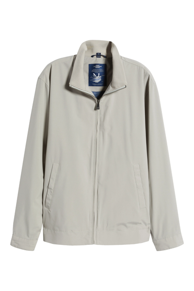 Light gray Hart Schaffner Marx Ryan Waterproof Jacket Big & Tall featuring a zip-front, mock neck collar, and side pockets.
