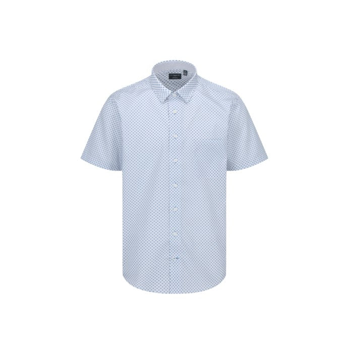 Leo Chevalier Big & Tall Sport Shirt Circles 624382 by Viyella: light blue men's non-iron cotton sport shirt with subtle geometric circles, regular fit, chest pocket, and classic hidden button-down collar on a plain white background.