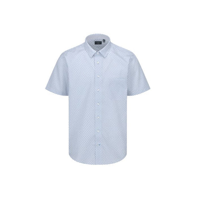 Leo Chevalier Big & Tall Sport Shirt Circles 624382 by Viyella: light blue men's non-iron cotton sport shirt with subtle geometric circles, regular fit, chest pocket, and classic hidden button-down collar on a plain white background.