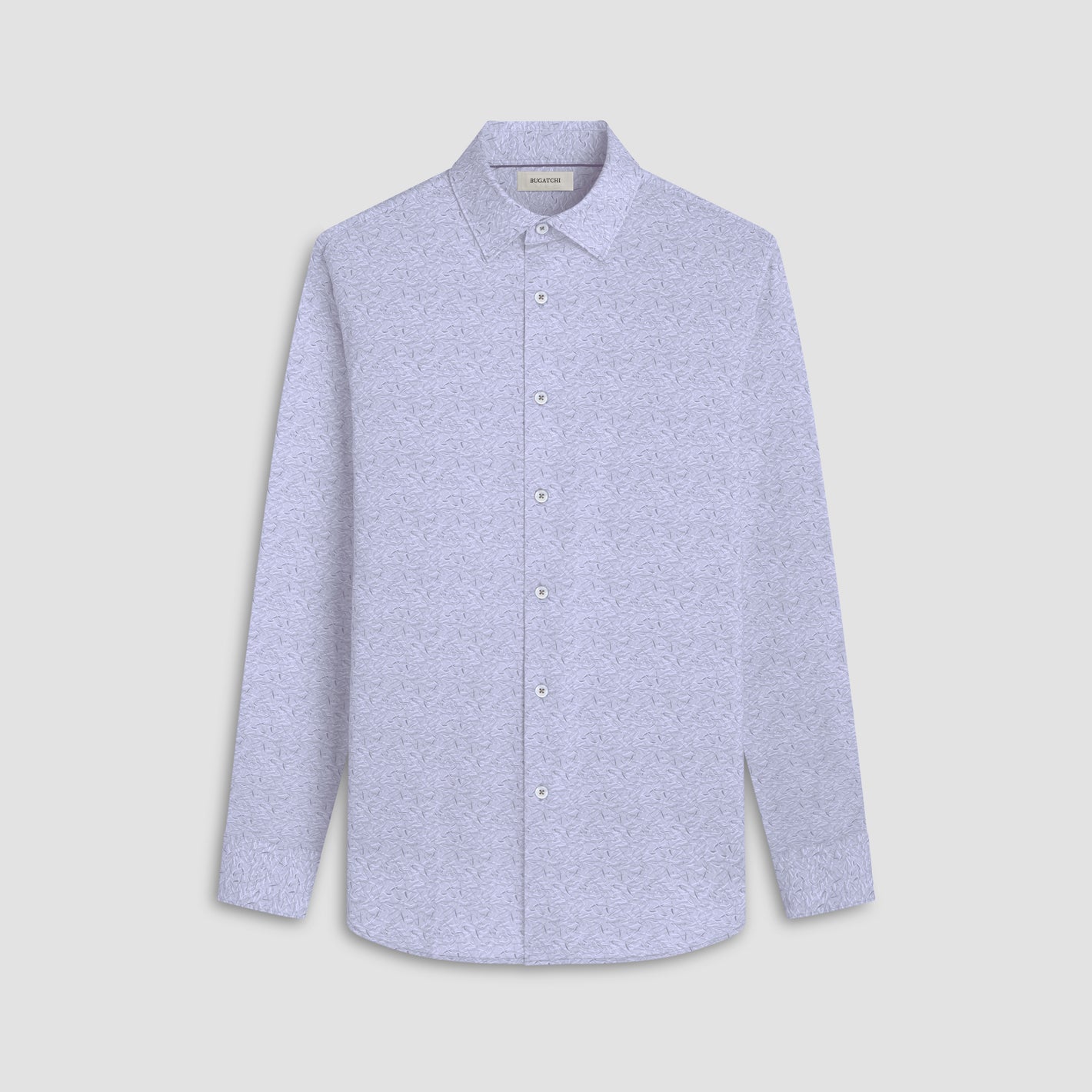 The Bugatchi Sport Shirt James GF9111K60 Sand is a long-sleeve button-up by Bugatchi, crafted from premium Italian fabrics in light grey with a subtle pattern—ideal for refined menswear collections.