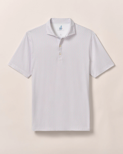 The Johnnie-O Big & Tall Performance Jersey Polo - Glidey is a short-sleeve, collared polo featuring a subtle, small-scale pattern in light colors, shown against a neutral background.
